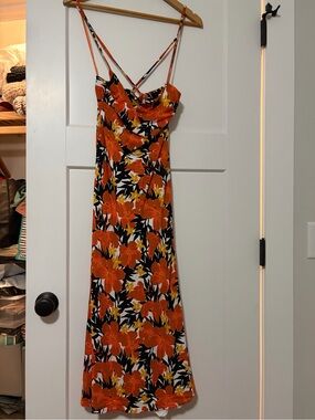 Floral Orange Slip Dress with Spaghetti Straps